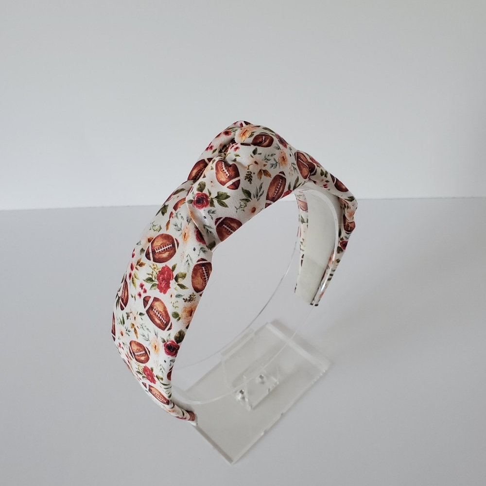 Handmade Fall Floral Football Print Knotted Headband